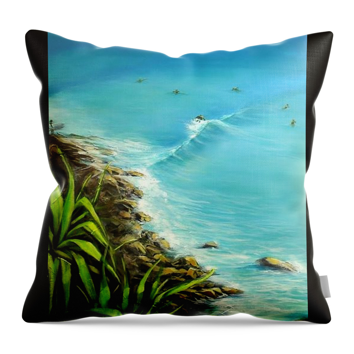Pandanus Palms Throw Pillow featuring the painting Noosa National Park by Chris Hobel