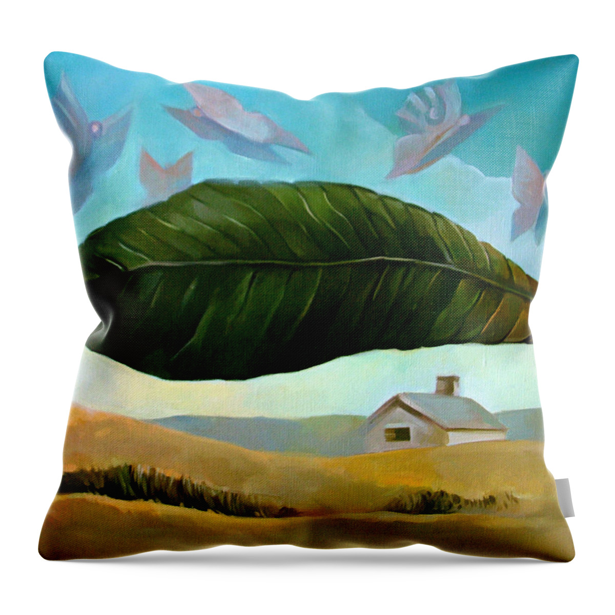 Green Throw Pillow featuring the painting Norman Leaf by Filip Mihail
