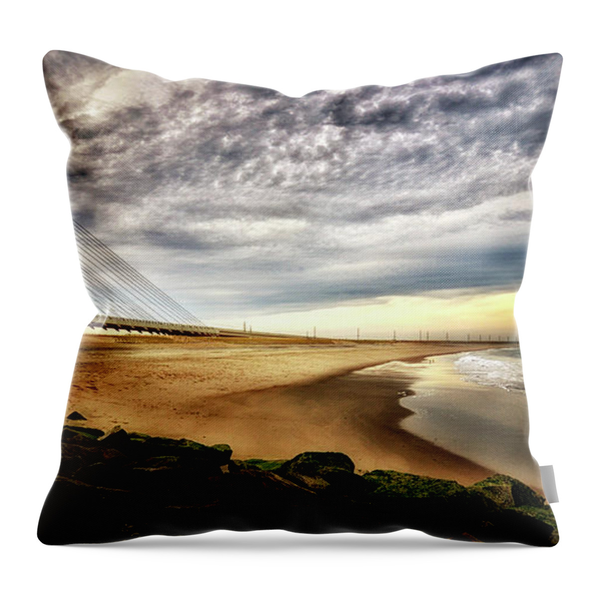 Indian River Inlet Throw Pillow featuring the photograph North Beach at Indian River Inlet by Bill Swartwout