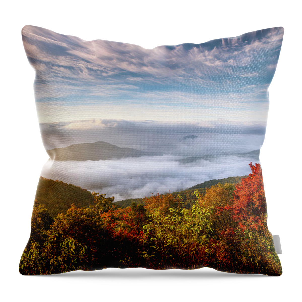 North Carolina Throw Pillow featuring the photograph North Carolina Autumn Sunrise Blue Ridge Parkway Fall Foliage NC Mountains by Dave Allen