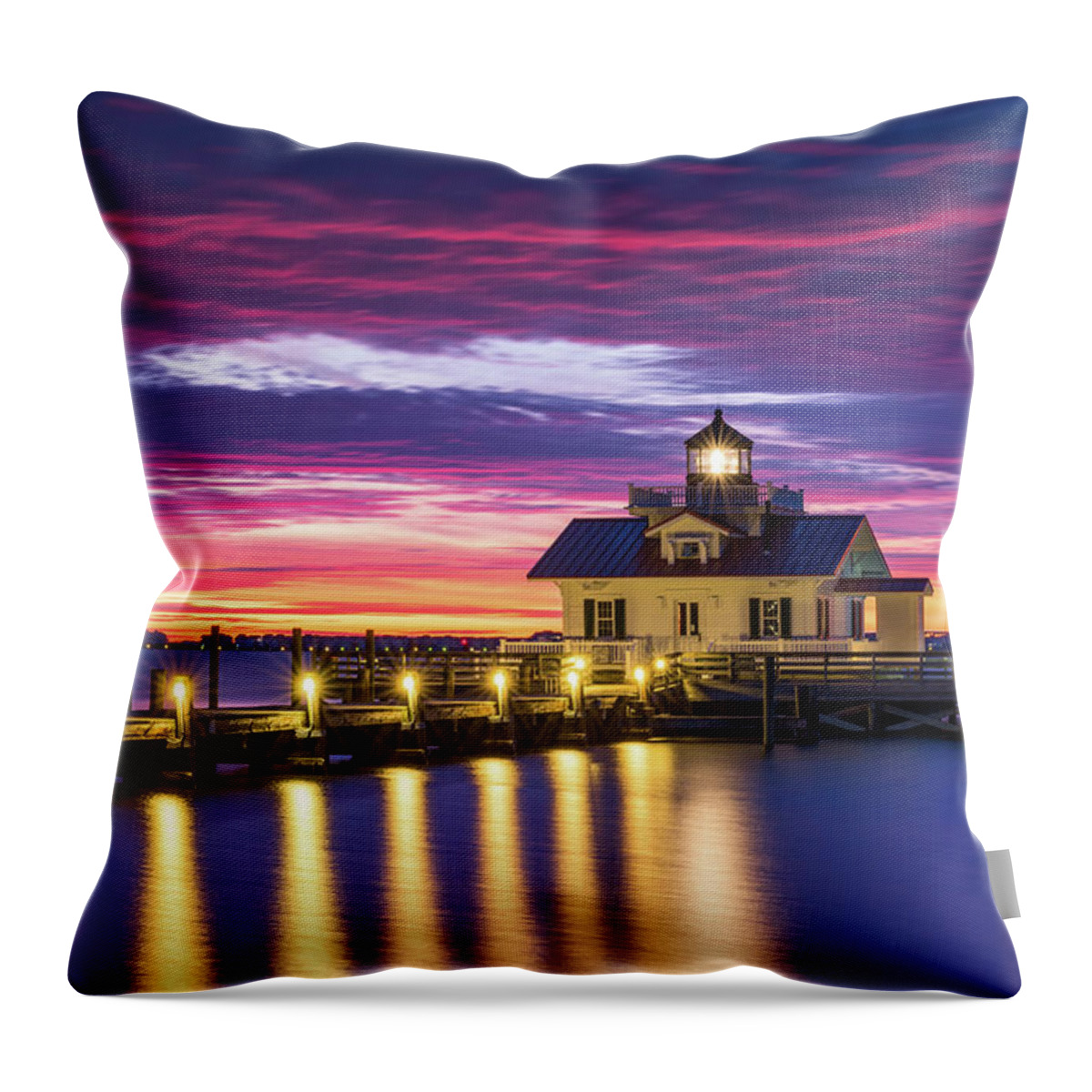 North Carolina Throw Pillow featuring the photograph North Carolina Outer Banks Lighthouse Manteo OBX NC by Dave Allen