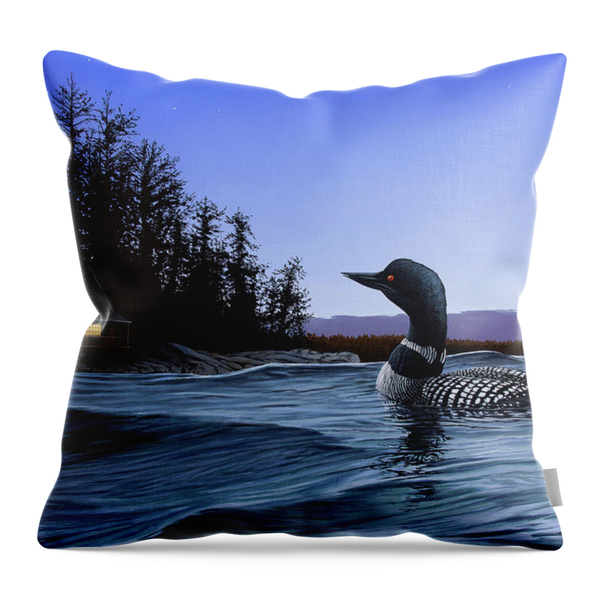 Loon Throw Pillow featuring the painting North Shore Lodge by Anthony J Padgett