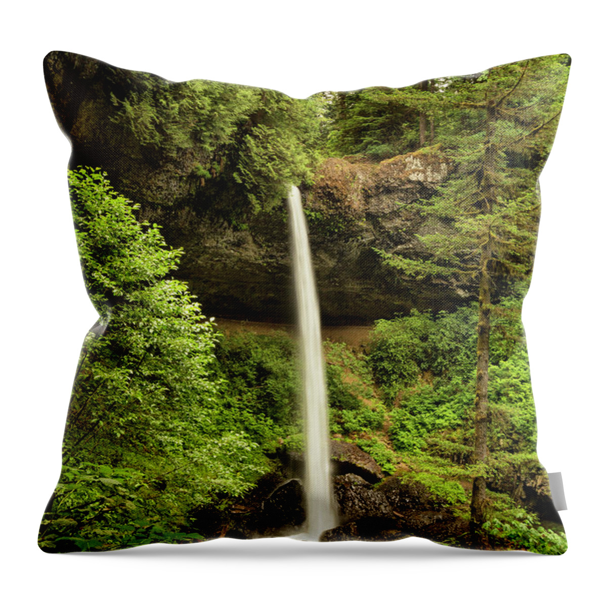 Silver Creek Falls Throw Pillow featuring the photograph North Silver Falls by Mary Jo Allen