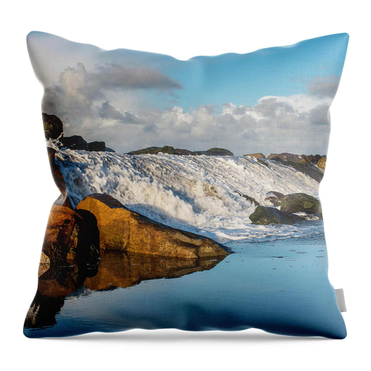 North Jetty Throw Pillow featuring the photograph North Spit Wave Spillover by Greg Nyquist