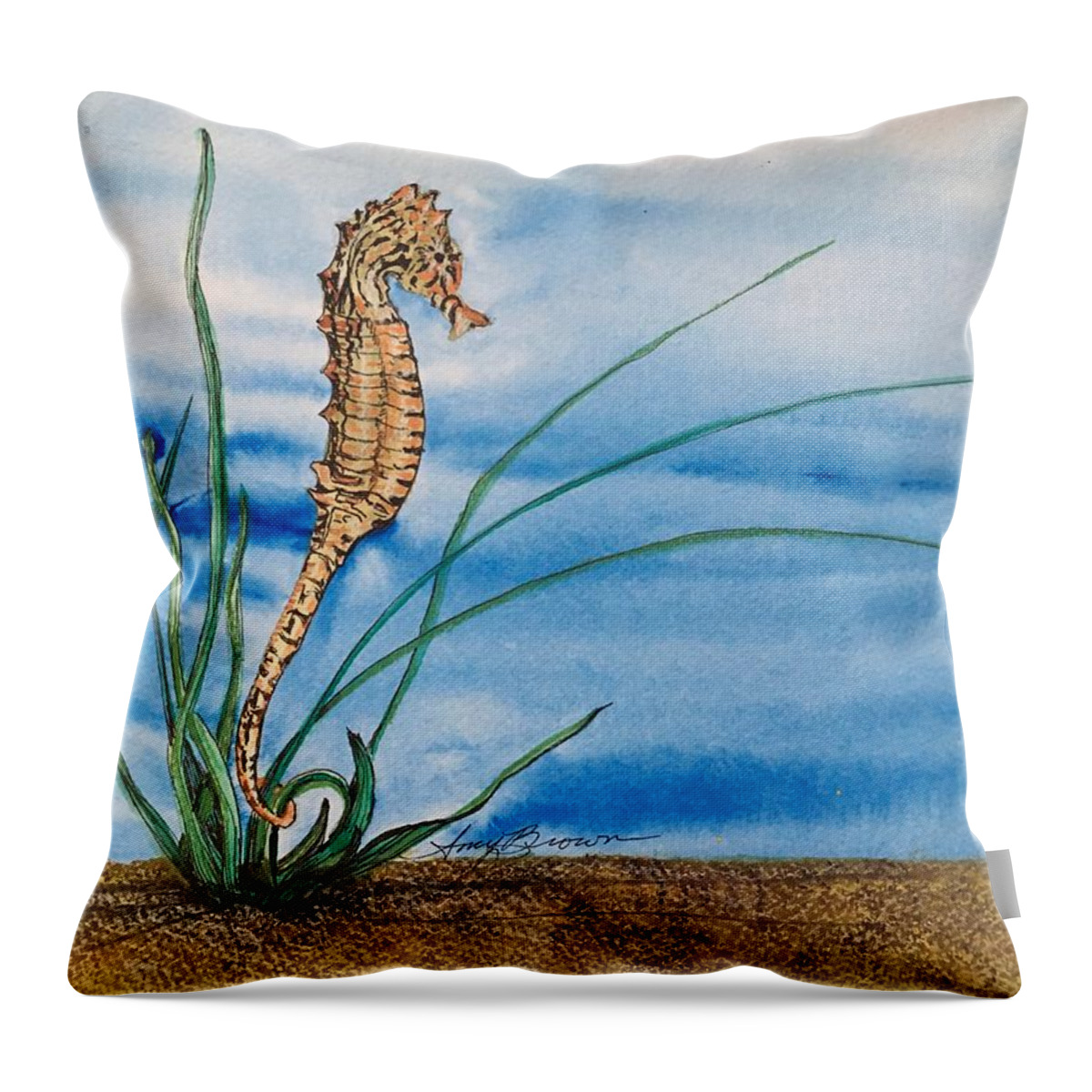 Northern Seahorse Throw Pillow featuring the painting Northern Seahorse by Mastiff Studios