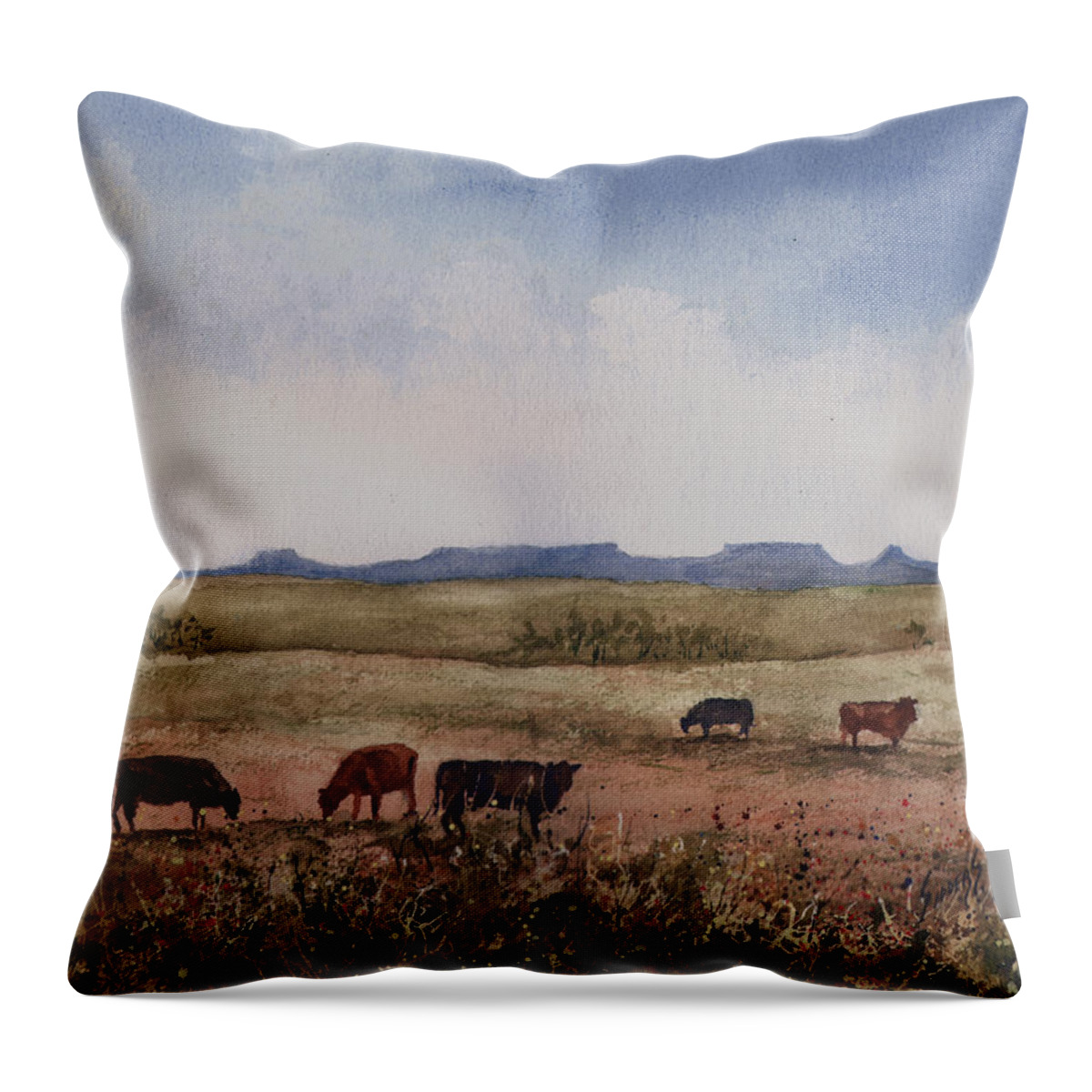Cattle Throw Pillow featuring the painting Northwest Oklahoma Cattle Country by Sam Sidders