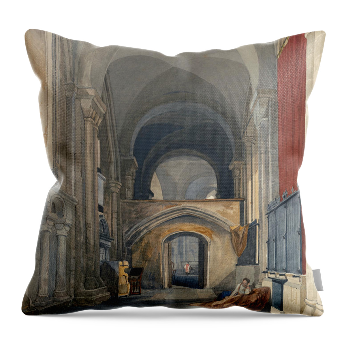John Sell Cotman Throw Pillow featuring the painting Norwich Cathedral - Interior of the North Aisle of the Choir, Looking East by John Sell Cotman