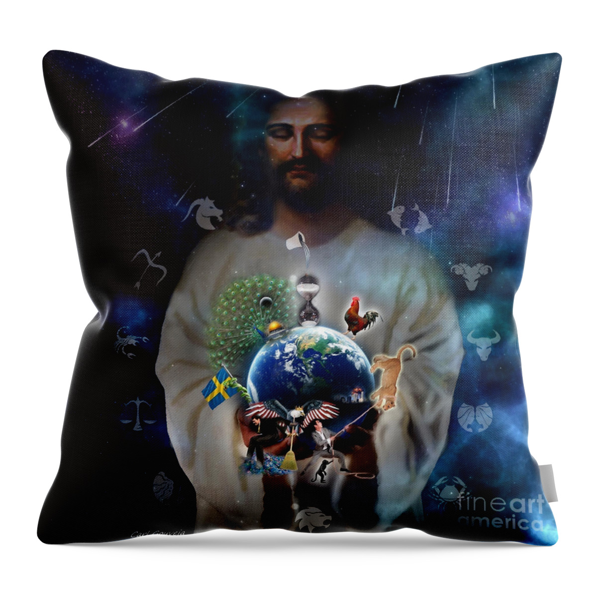 Nostradamus Time Wheel Throw Pillow featuring the digital art Nostradamus time wheel by Carl Gouveia