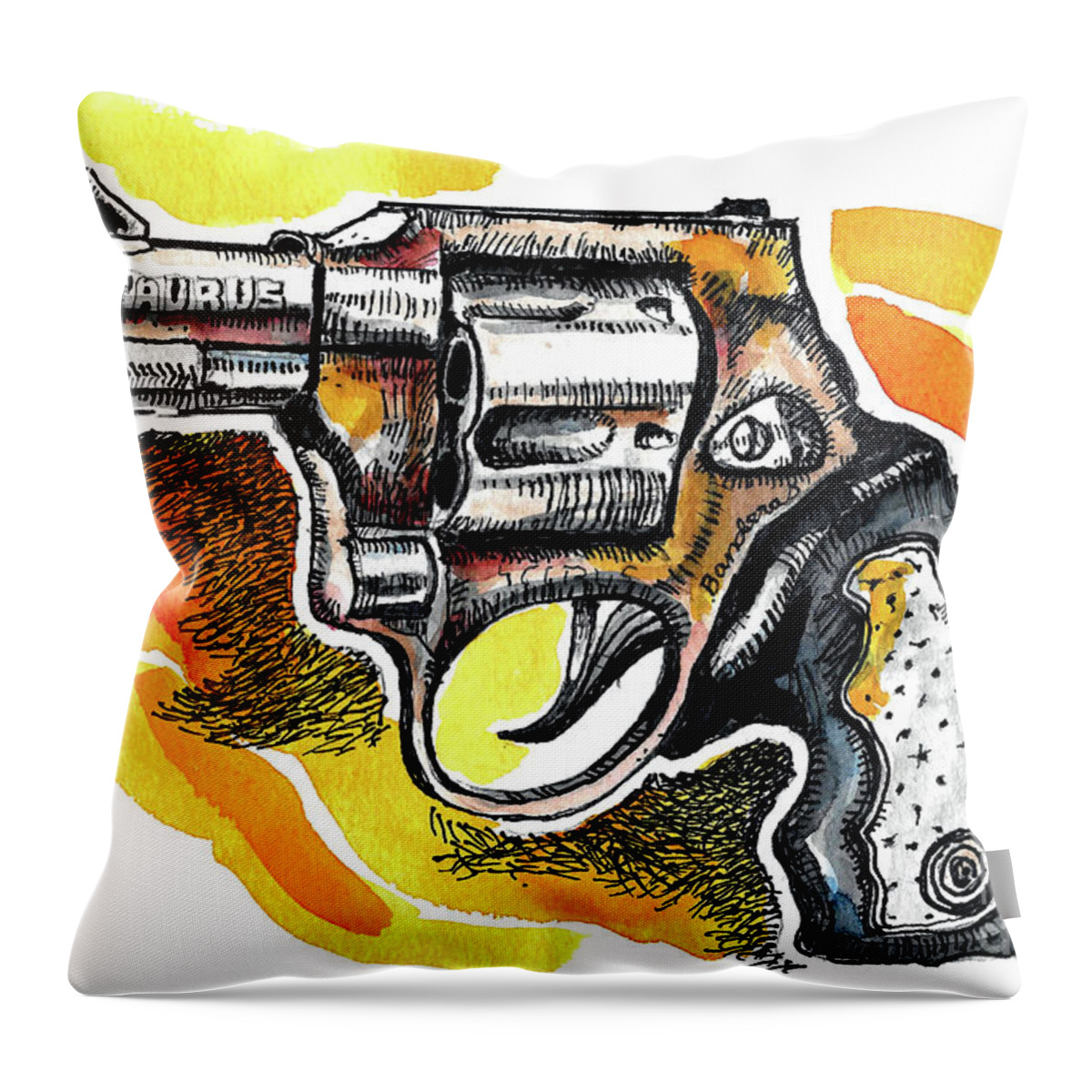 Guns Throw Pillow featuring the painting Not A Toy by Terry Banderas