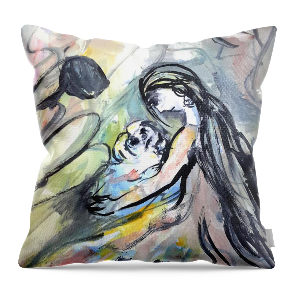  Throw Pillow featuring the painting Not leave your family by Wanvisa Klawklean