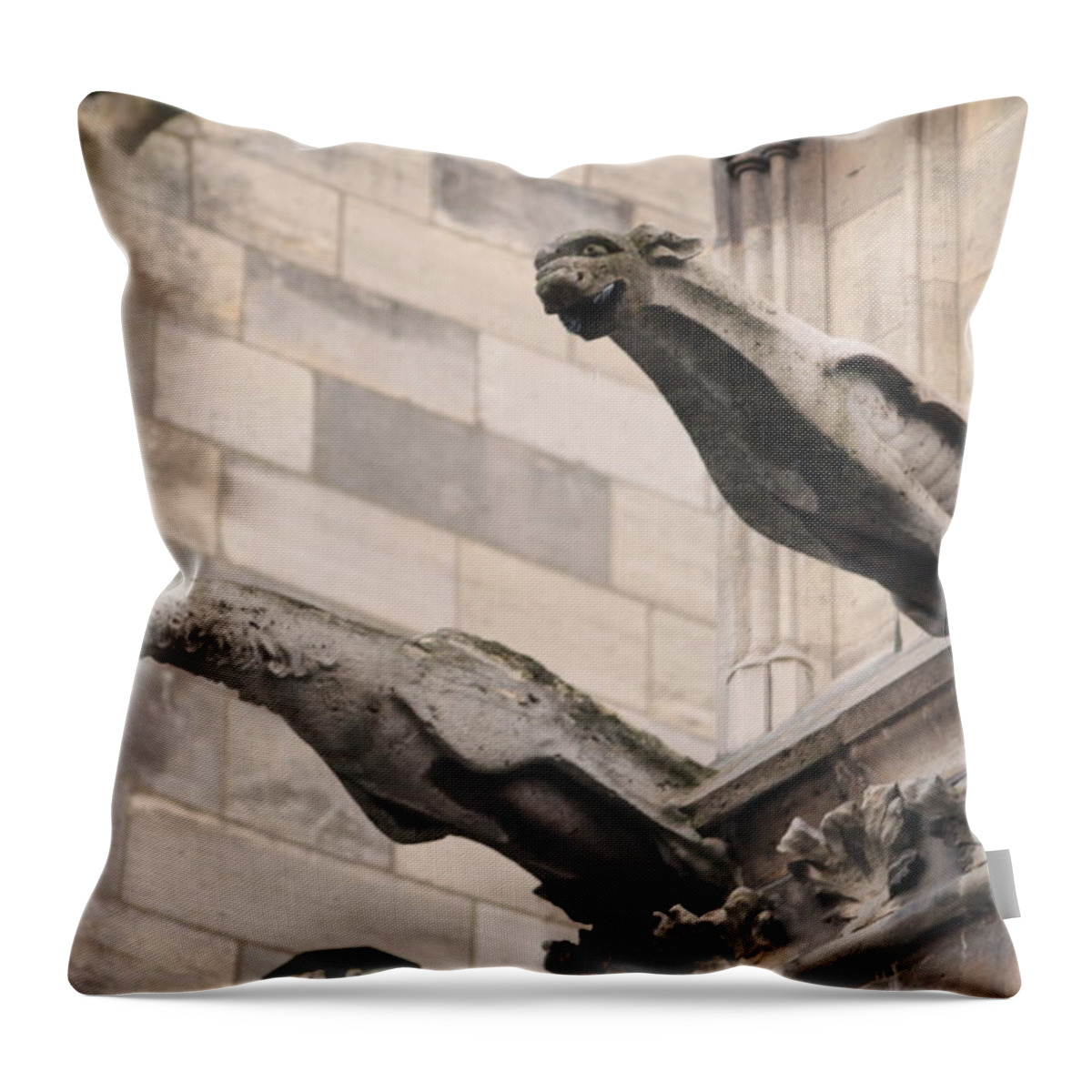 Notre Dame Cathedral Gargoyles Throw Pillow featuring the photograph Notre Dame Cathedral gargoyles by Christopher J Kirby