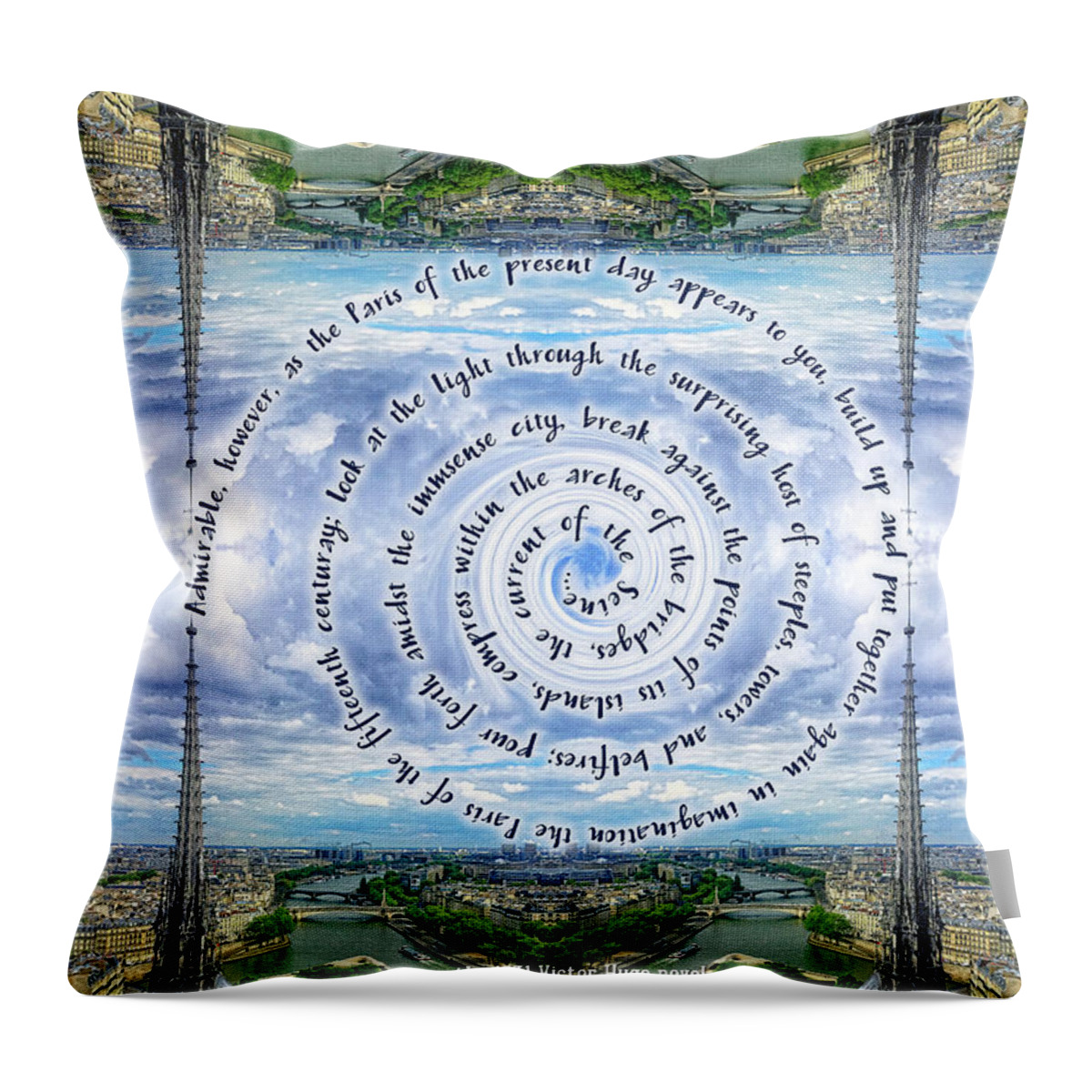 Literary Throw Pillow featuring the photograph Notre-Dame Cathedral Spire Paris Victor Hugo Novel by Beverly Claire Kaiya