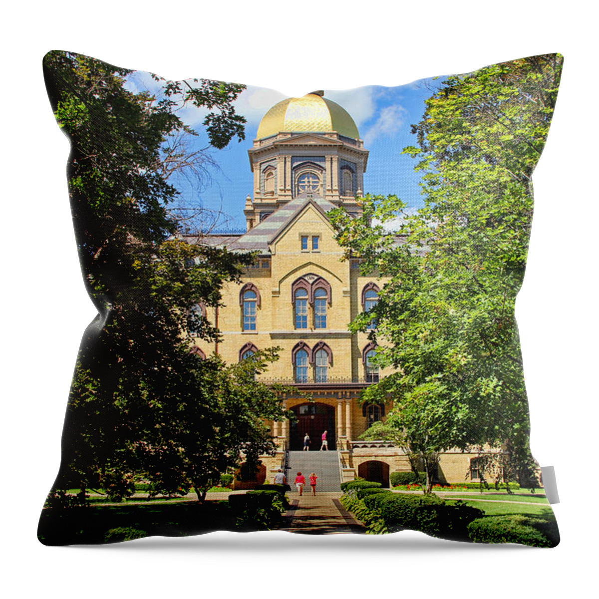 Notre Dame University Throw Pillow featuring the photograph Notre Dame University Main Building 2518 by Jack Schultz