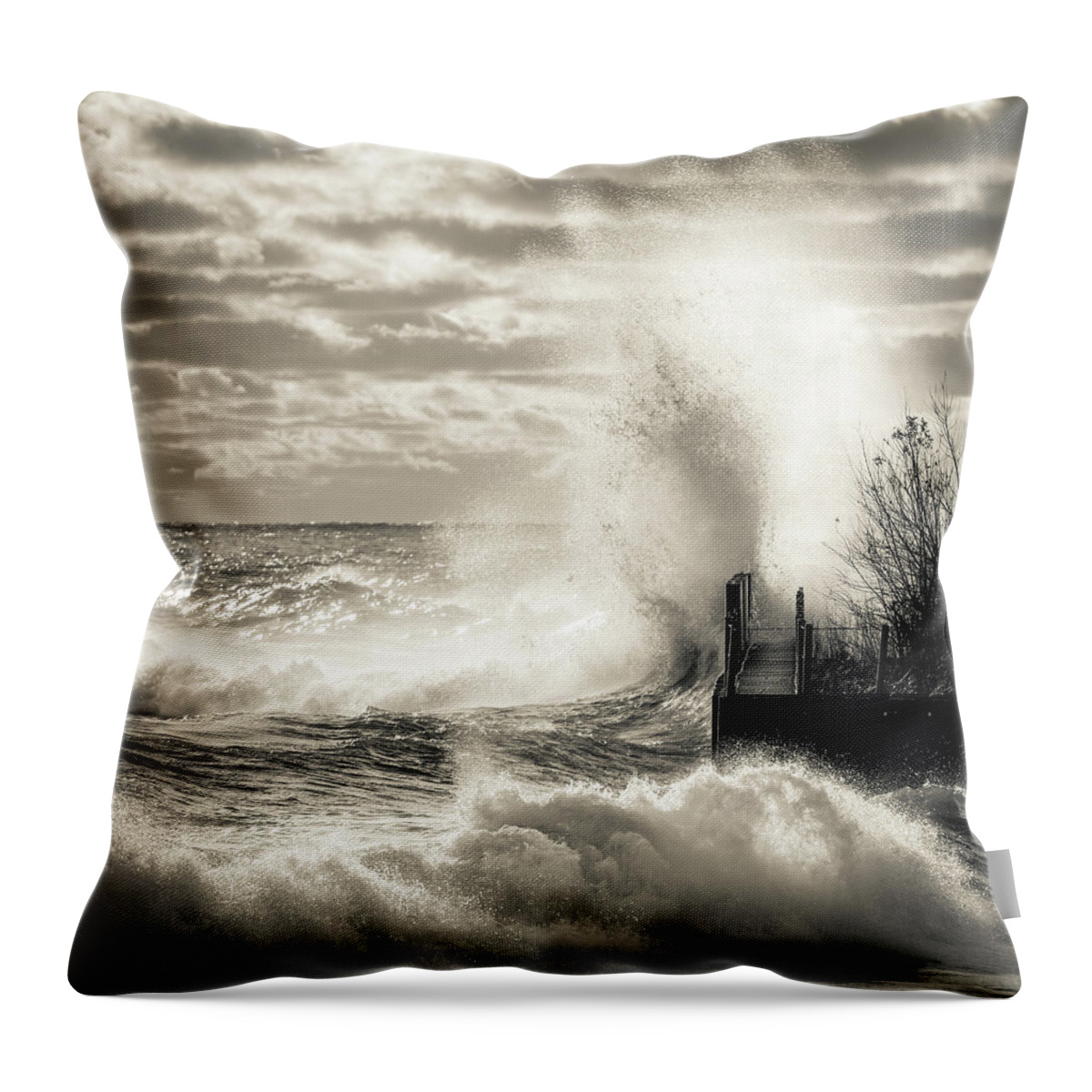 Sea Throw Pillow featuring the photograph November Gales BW by James Meyer