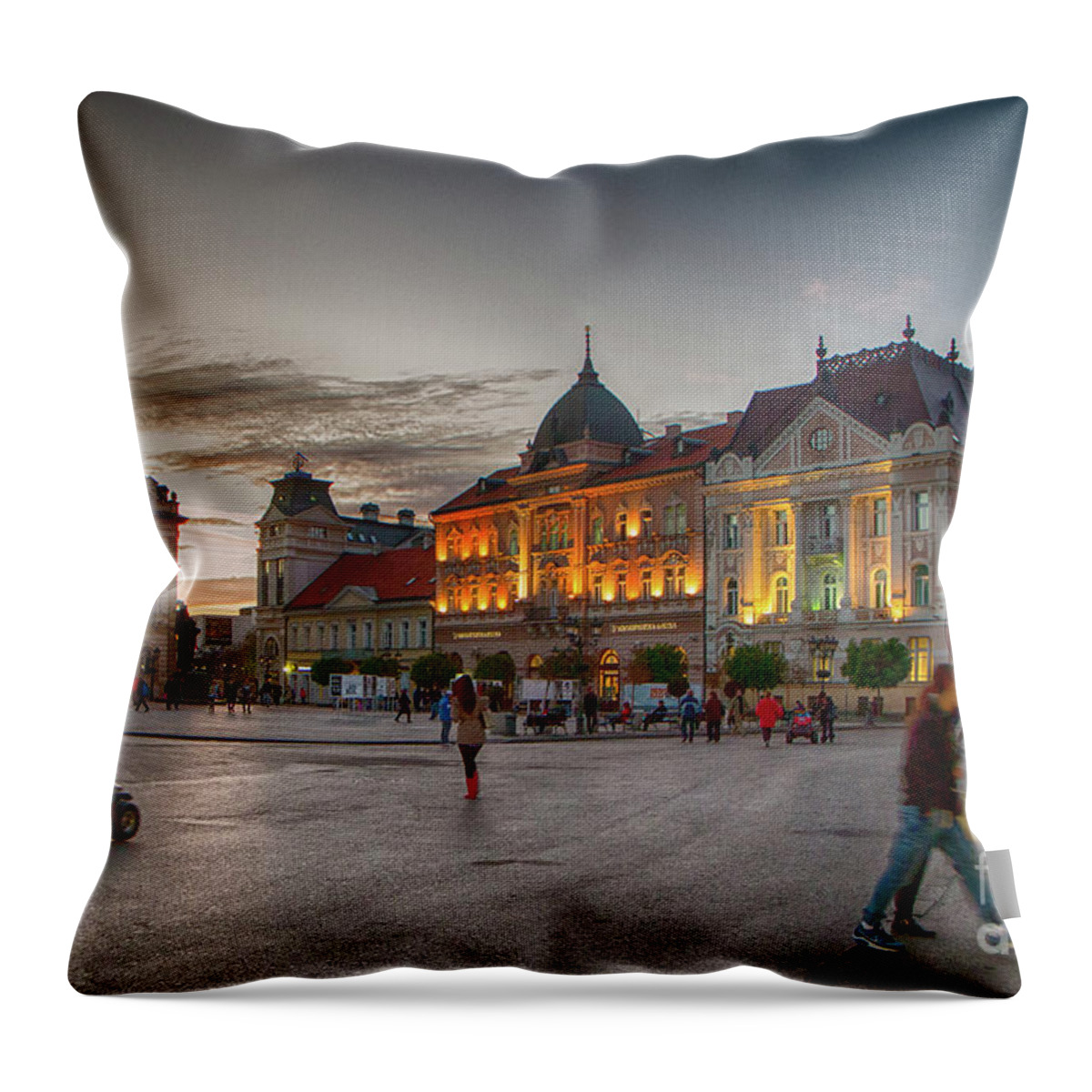 Art Photography Throw Pillow featuring the photograph Novi Sad Liberty Square at twilight by Jivko Nakev