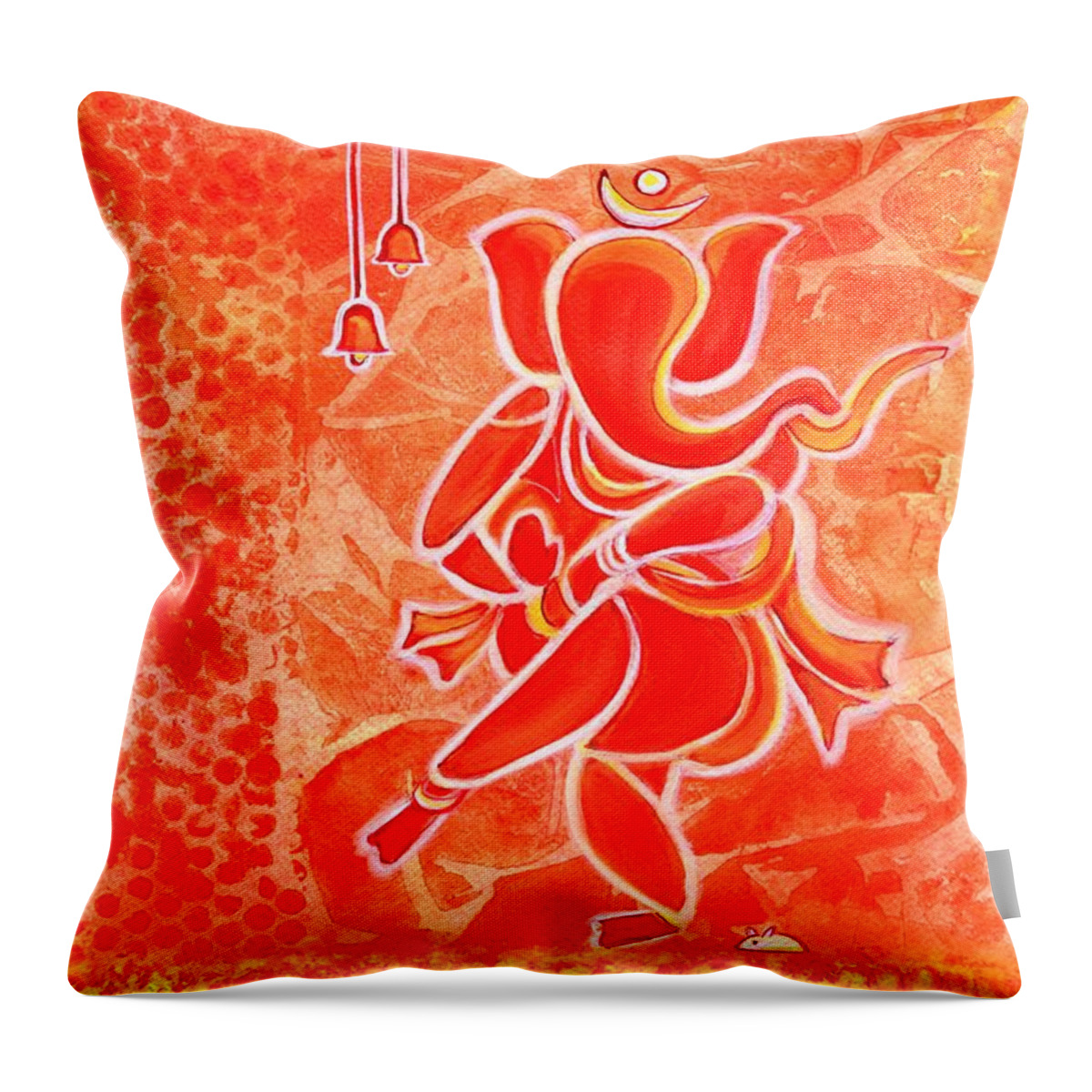 Ganesha Throw Pillow featuring the painting Nritya Ganesha- Dancing god by Manjiri Kanvinde