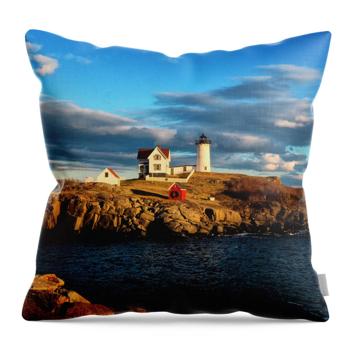 South Freeport Harbor Maine Throw Pillow featuring the photograph Nubble Light III by Tom Singleton