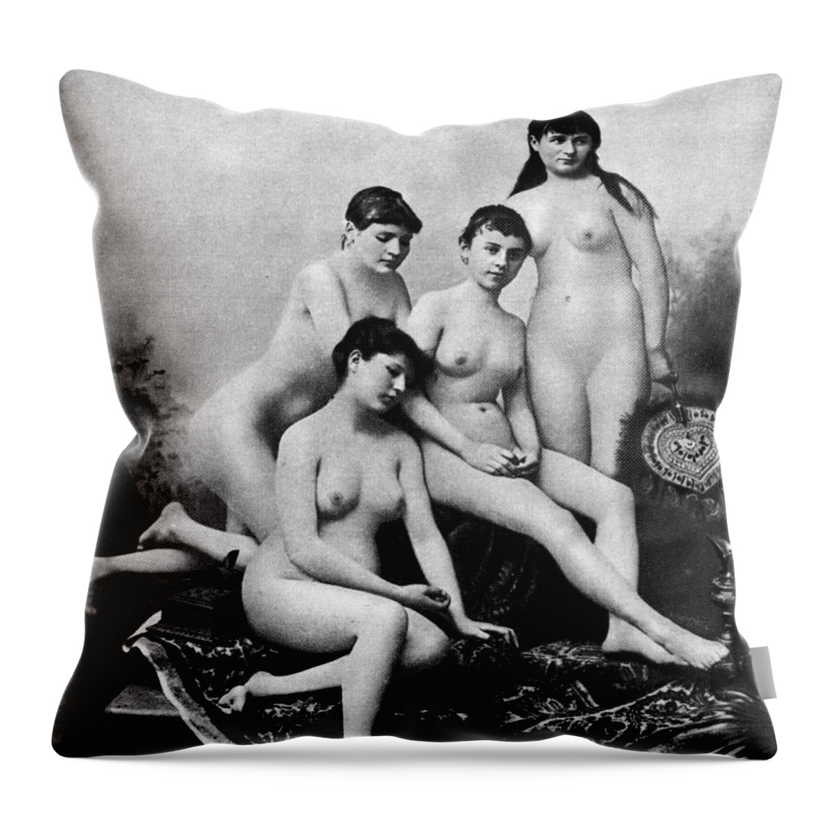 1889 Throw Pillow featuring the photograph Nude Group, 1889 by Granger
