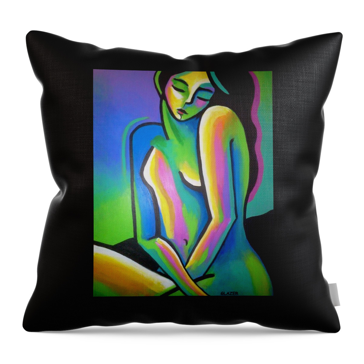 Nude Throw Pillow featuring the painting Nude in Blue by Stuart Glazer