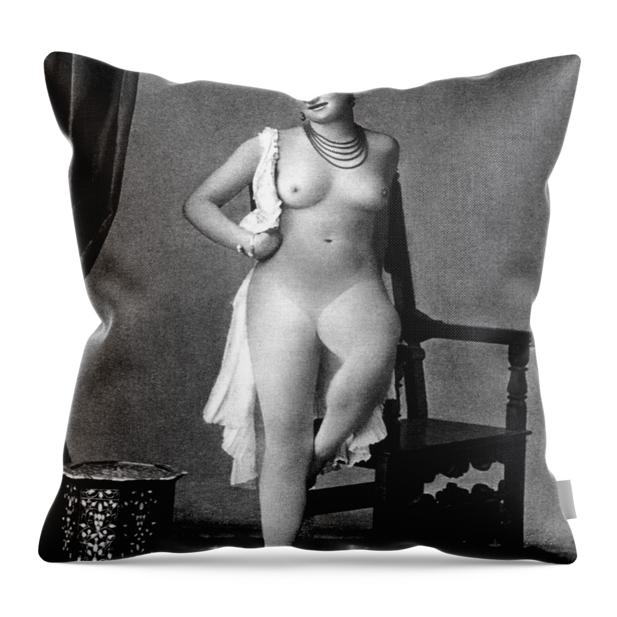 1880 Throw Pillow featuring the photograph NUDE POSING, c1880 by Granger