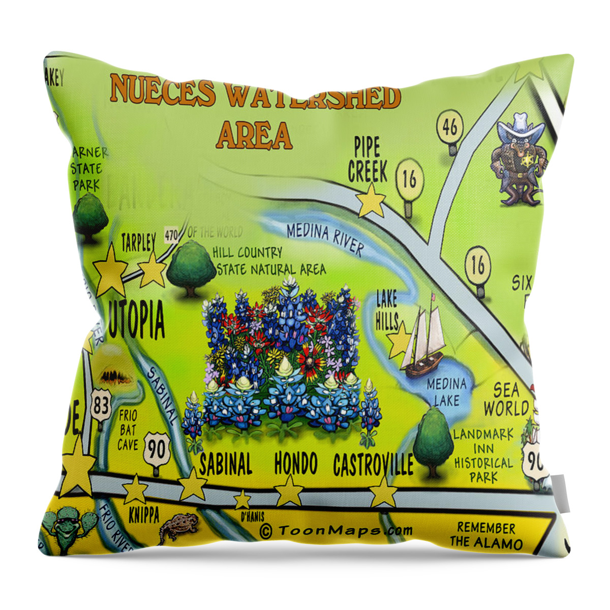 Nueces Watershed Area Throw Pillow featuring the digital art Nueces Watershed Area by Kevin Middleton