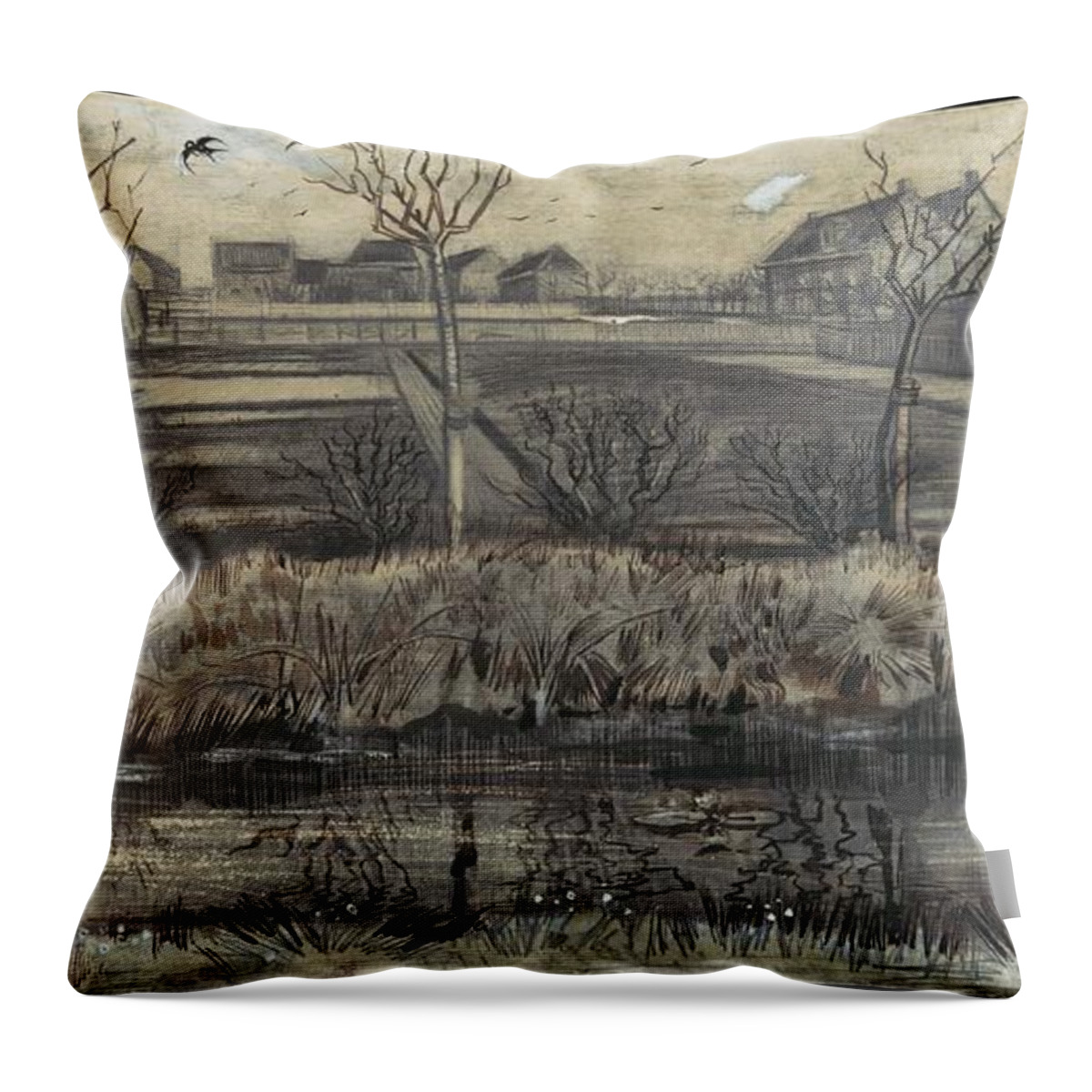 Vincent Van Gogh Throw Pillow featuring the painting Nursery on Schenkweg by MotionAge Designs