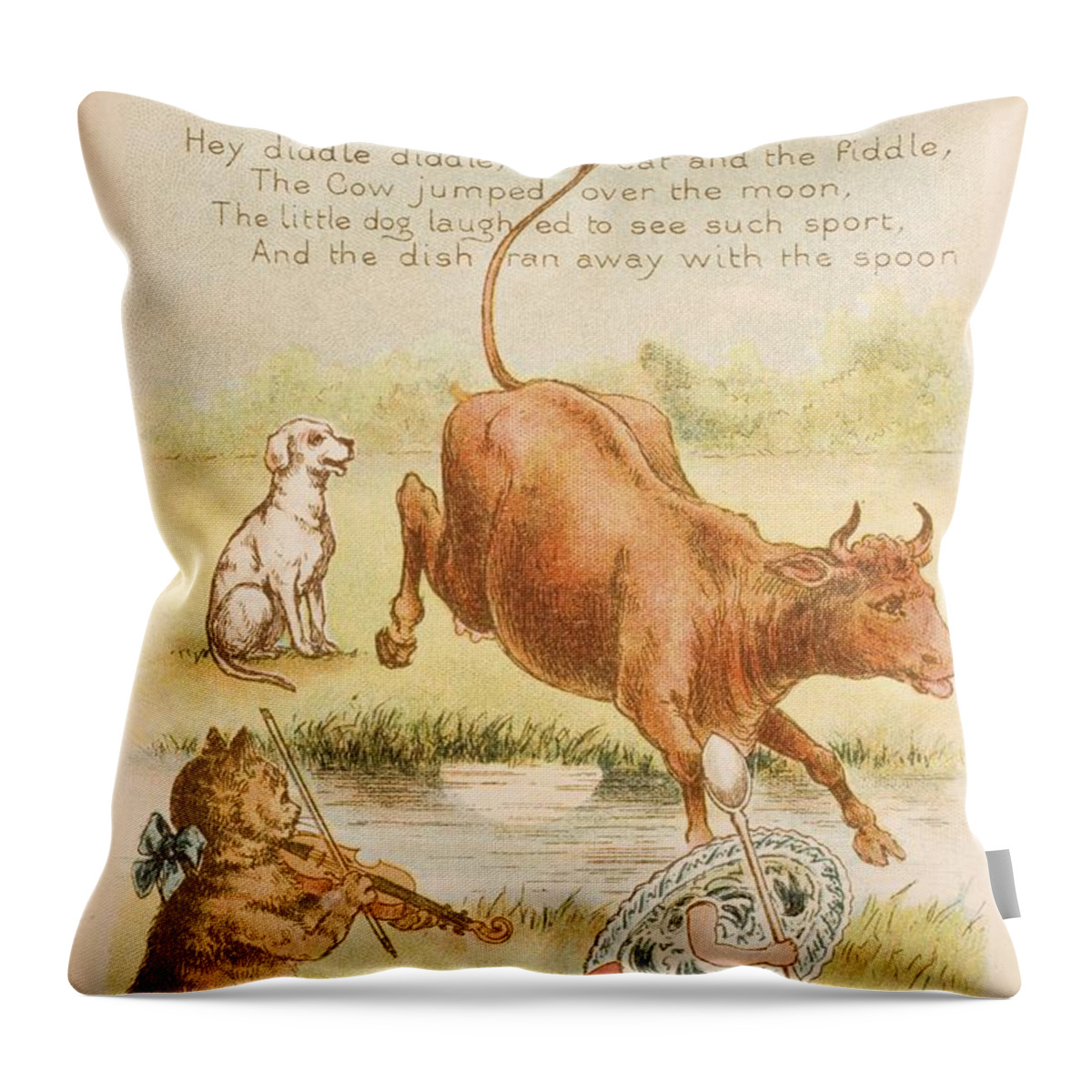 Art Throw Pillow featuring the drawing Nursery Rhyme And Illustration Of Hey by Vintage Design Pics