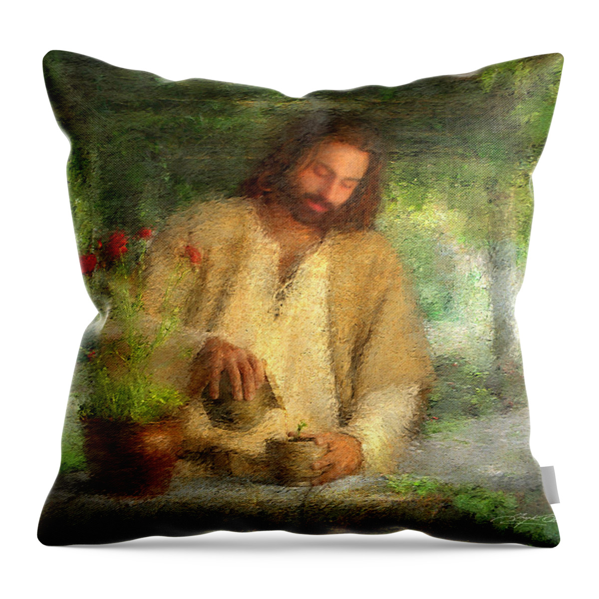 Jesus Throw Pillow featuring the painting Nurtured by the Word by Greg Olsen