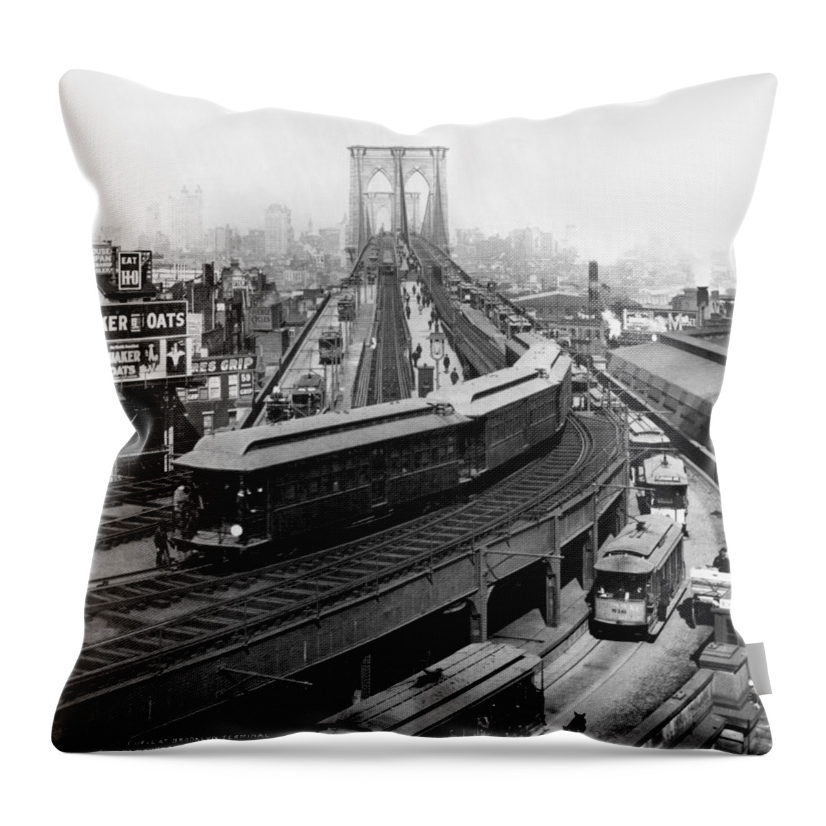 1898 Throw Pillow featuring the photograph Ny: Brooklyn Bridge, 1898 by Granger