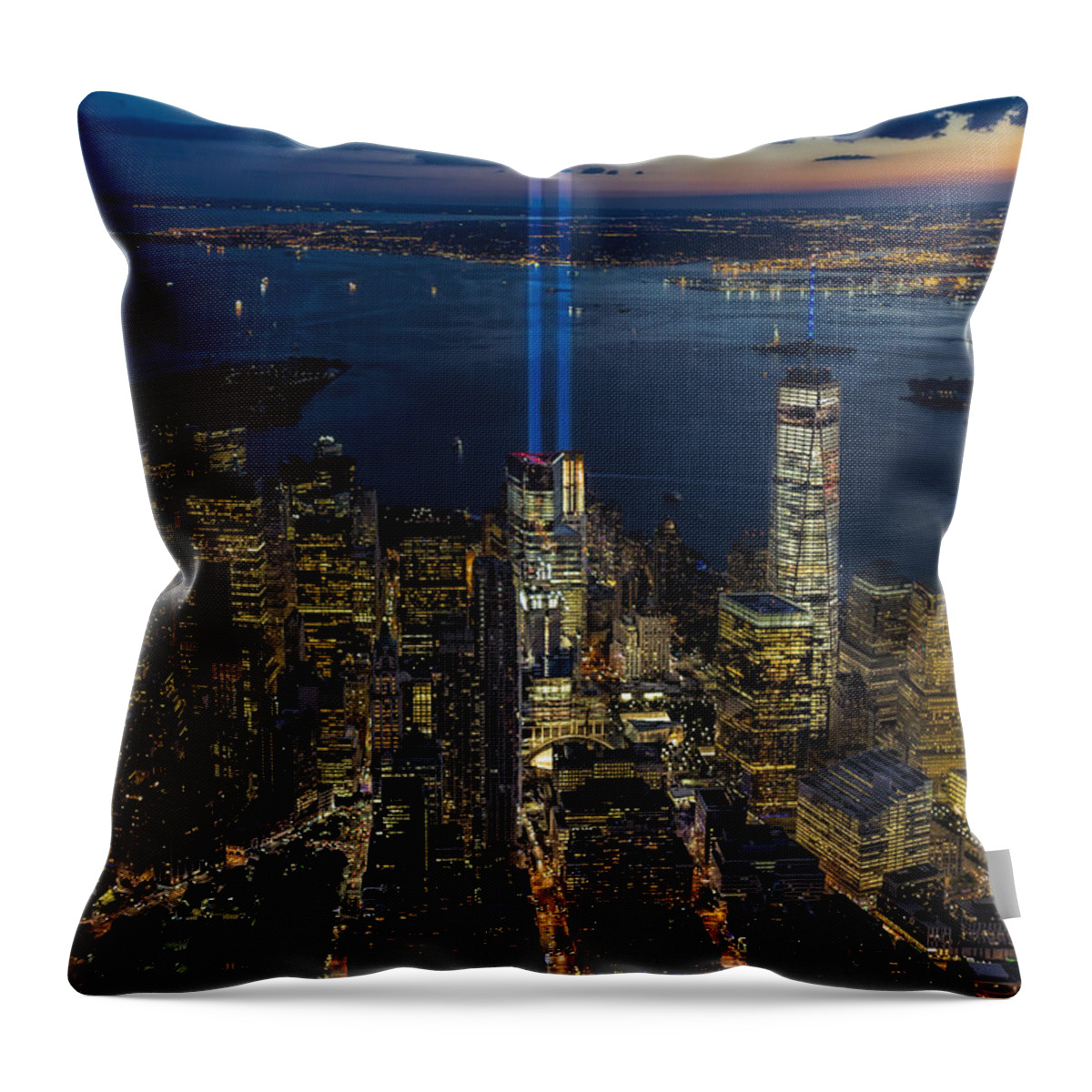 911 Memorial Throw Pillow featuring the photograph NYC 911 Tribute In Lights by Susan Candelario