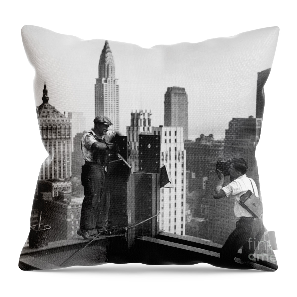 1930 Throw Pillow featuring the photograph NYC CONSTRUCTION, c1932 by Granger