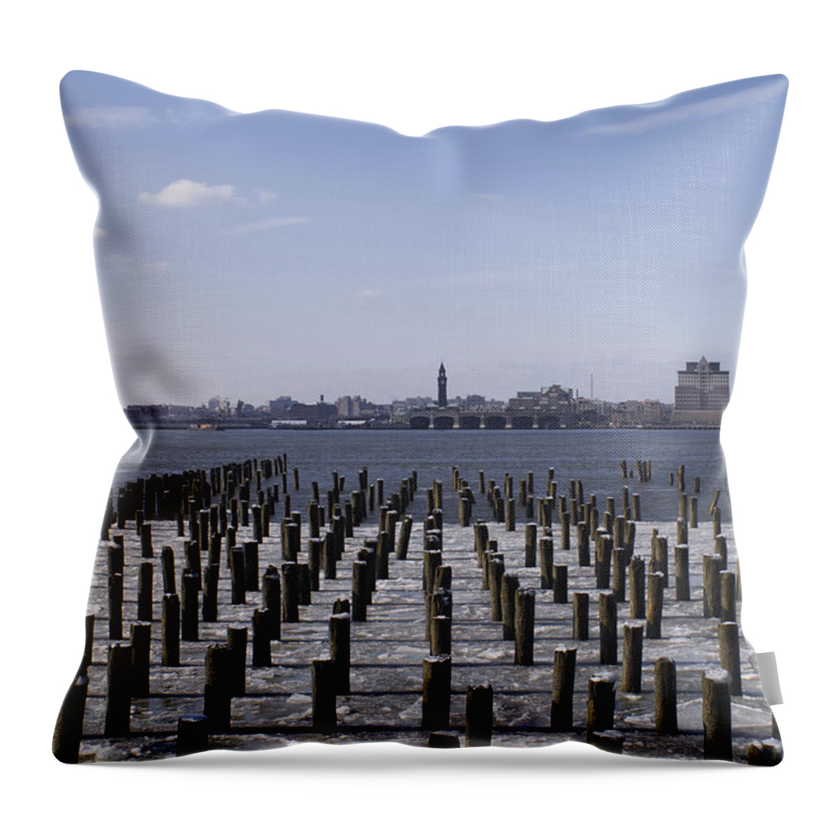Hudson Throw Pillow featuring the photograph New York City Piers by Henri Irizarri