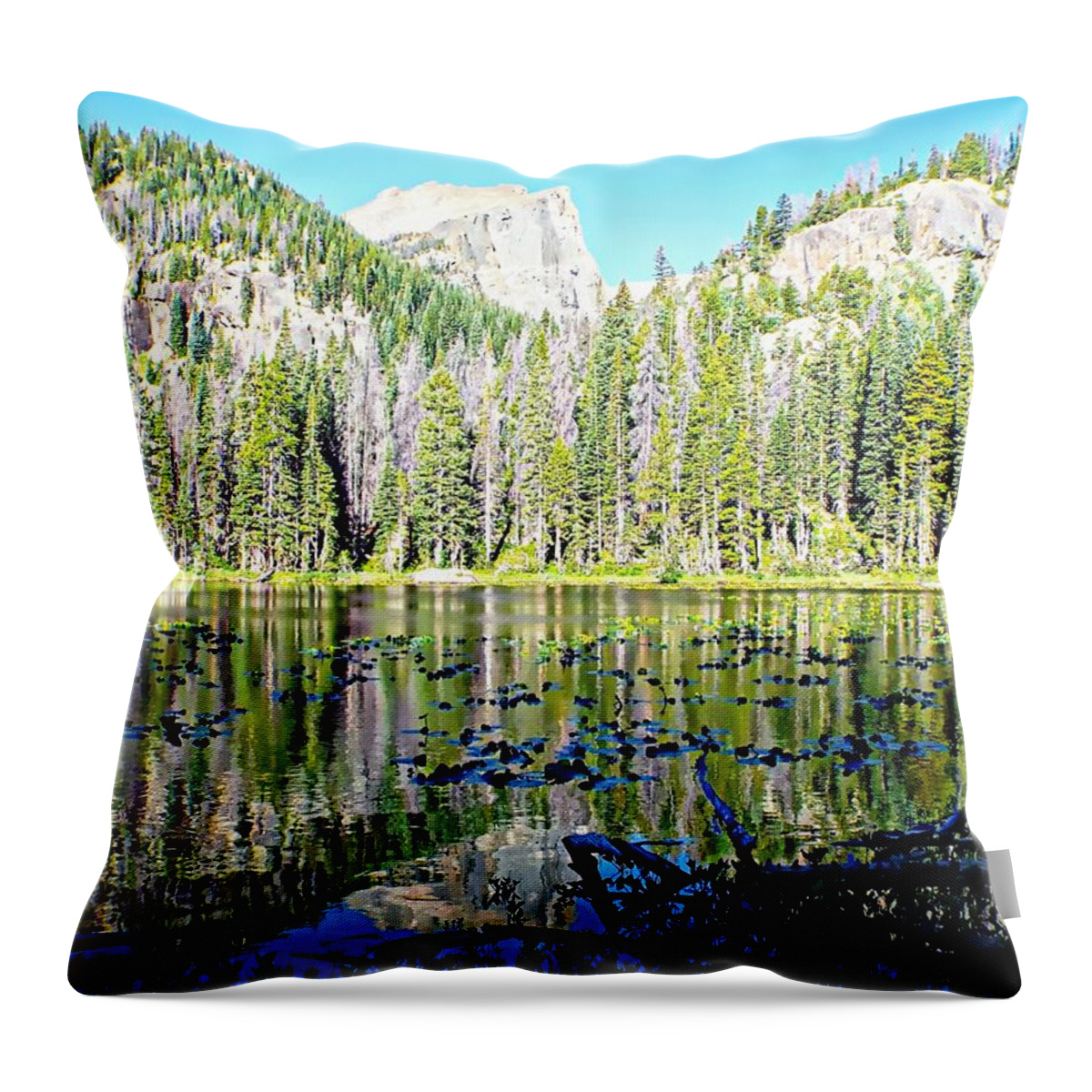 United States Throw Pillow featuring the photograph Nymph Lake and Flattop Mountain by Joseph Hendrix