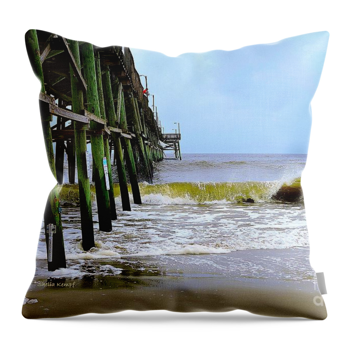 Art Throw Pillow featuring the photograph Oak Island Pier before H.Matthew by Shelia Kempf