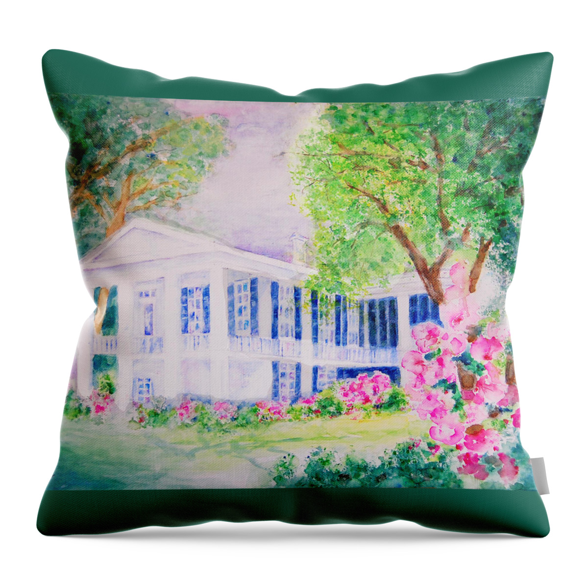 Antebellum Houses Throw Pillow featuring the painting Oakleigh Mansion in Springtime by Jerry Fair
