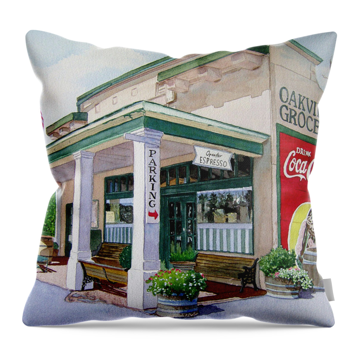 Cityscape Throw Pillow featuring the painting Oakville Grocery by Gail Chandler
