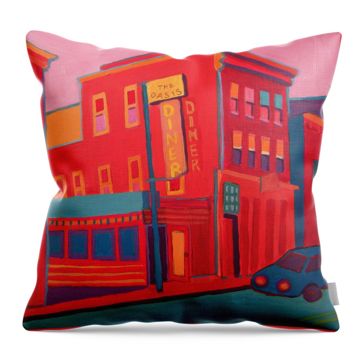 Diner Throw Pillow featuring the painting Oasis Diner Burlington VT by Debra Bretton Robinson