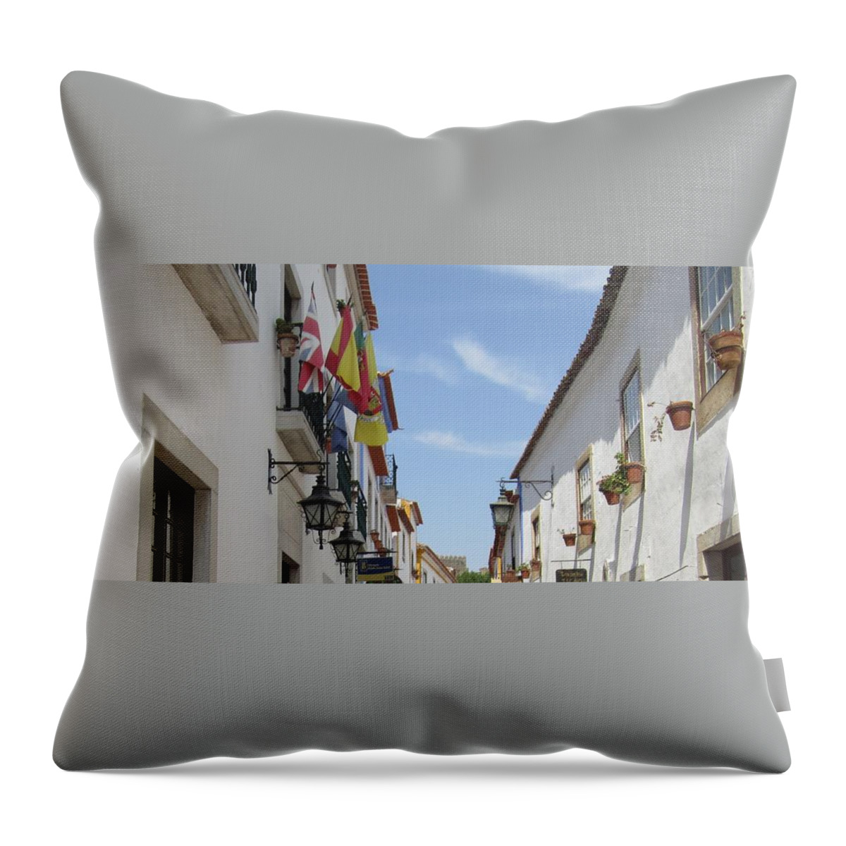 Obidos Throw Pillow featuring the photograph Obidos Street IV Portugal by John Shiron