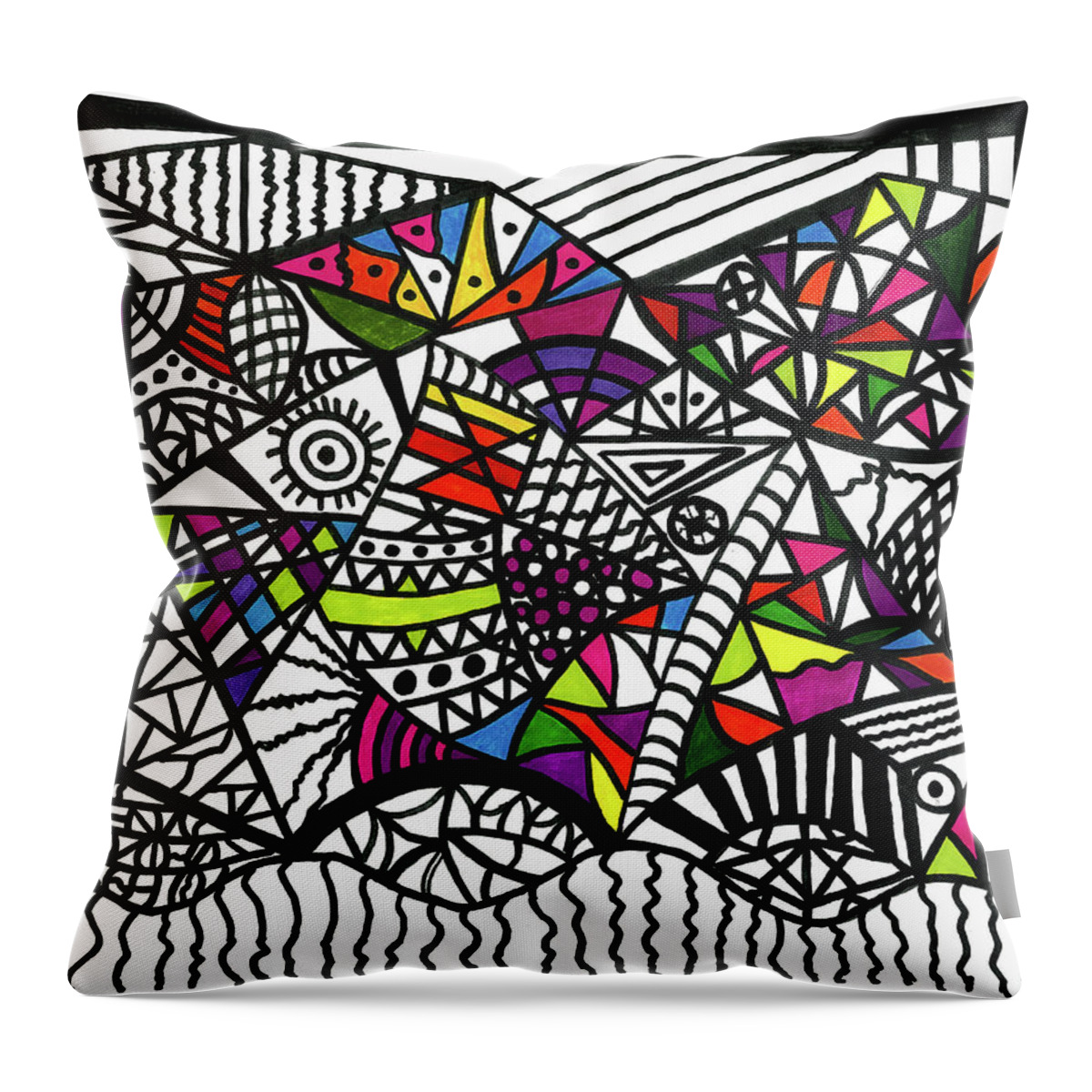 Original Drawing Throw Pillow featuring the drawing Objective Contrast With Color by Susan Schanerman