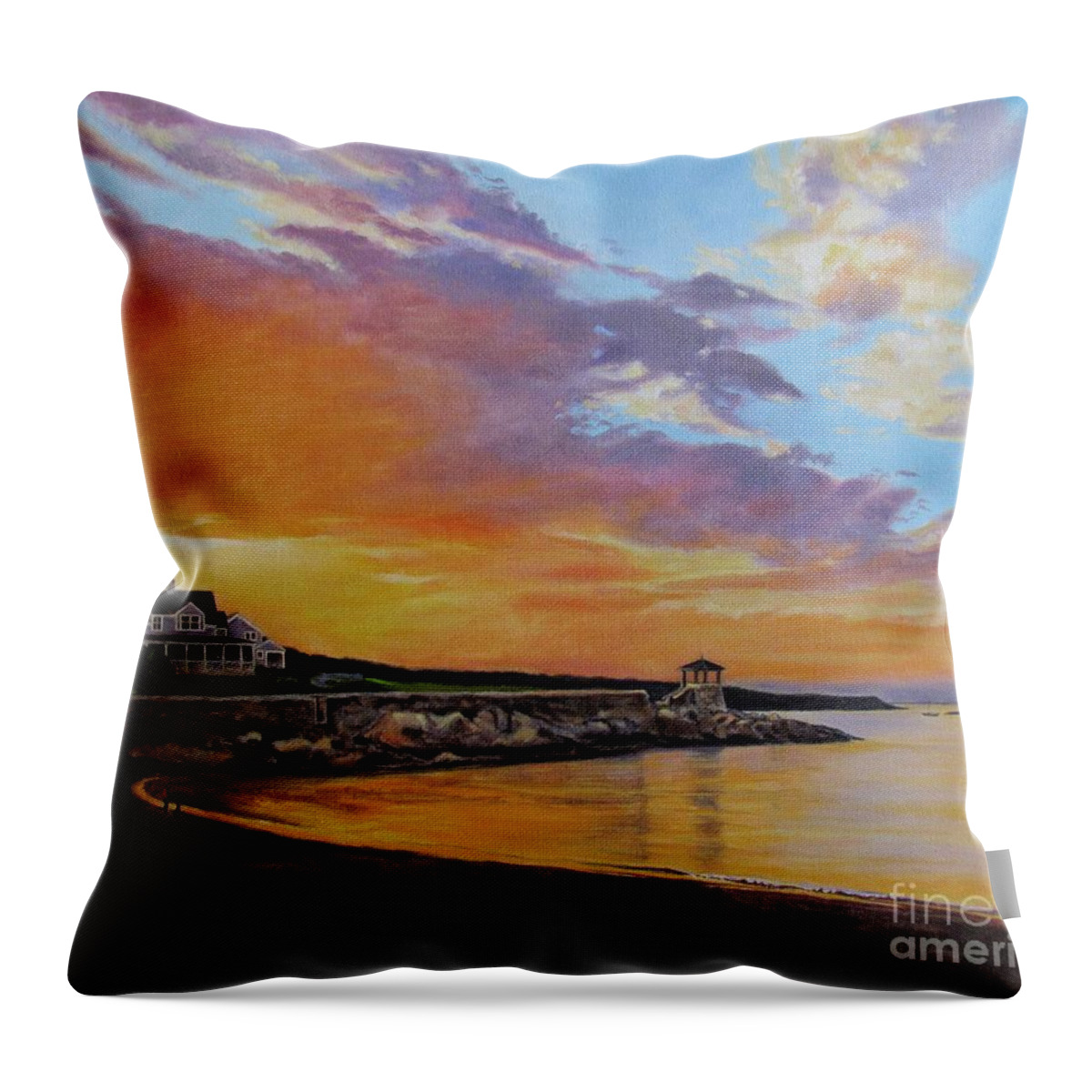 Front Beach Throw Pillow featuring the painting Observatory Point, Rockport, MA by Keith Gantos