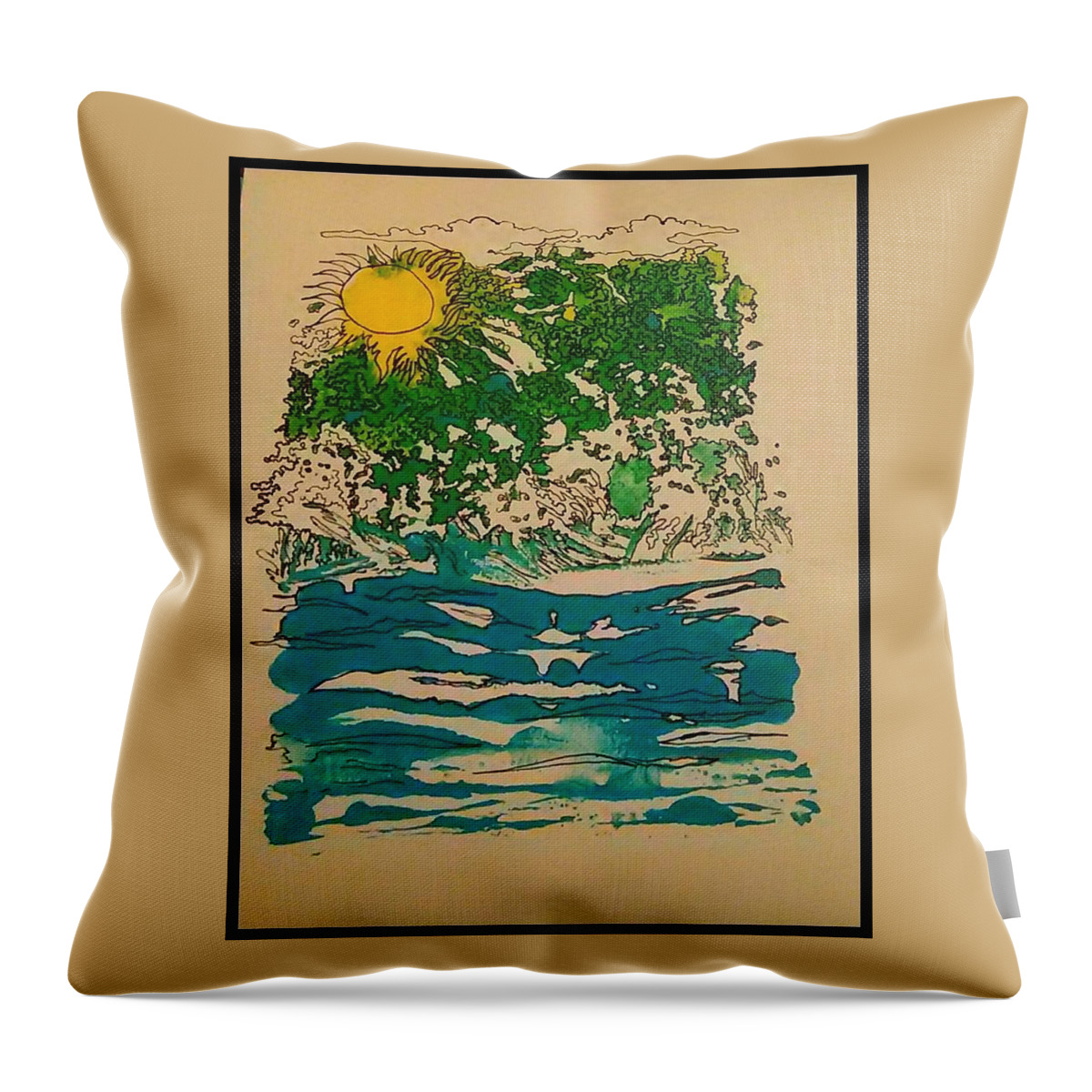 Landscape Throw Pillow featuring the mixed media Ocean #1 by Angela Weddle