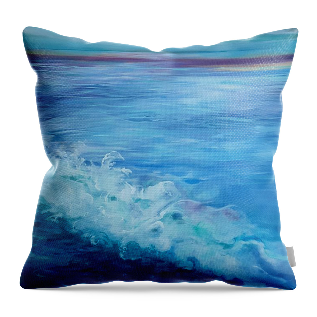 Ocean Blue Crashing Waves Landscape Throw Pillow featuring the painting Ocean Blue by Jan VonBokel
