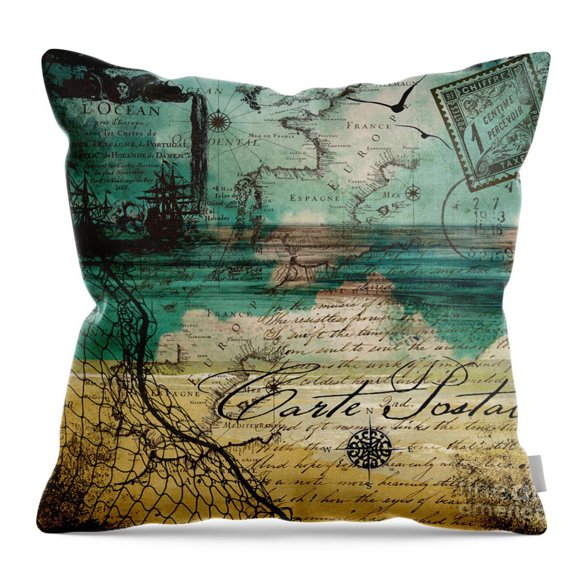 Ocean Throw Pillow featuring the painting Ocean Clouds by Mindy Sommers