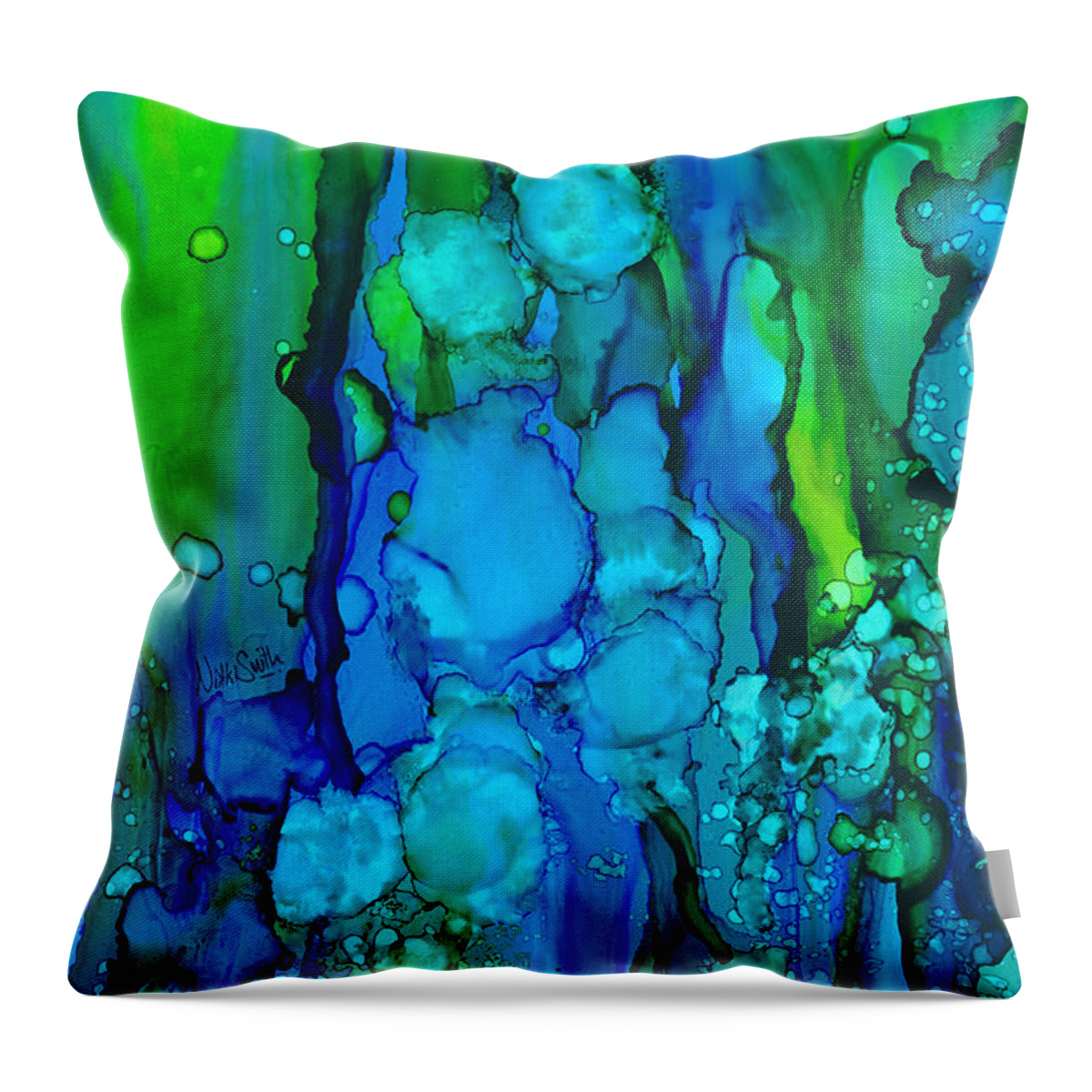 Alcohol Ink Throw Pillow featuring the painting Ocean Depths by Nikki Marie Smith