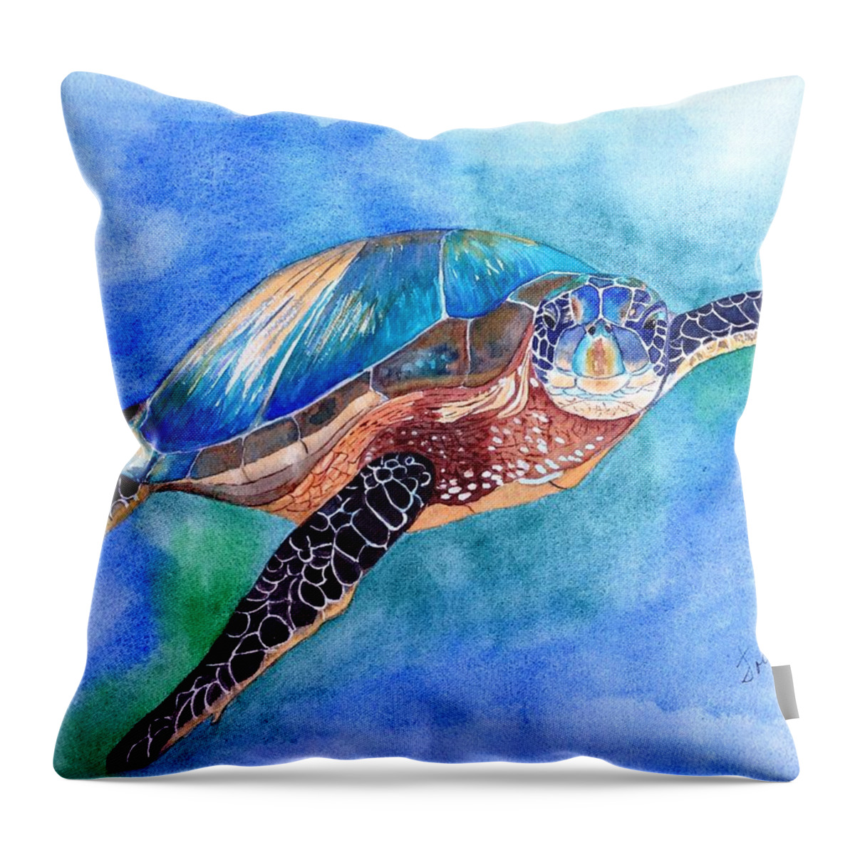Sea Turtle Throw Pillow featuring the painting Ocean Jewel by Joette Snyder
