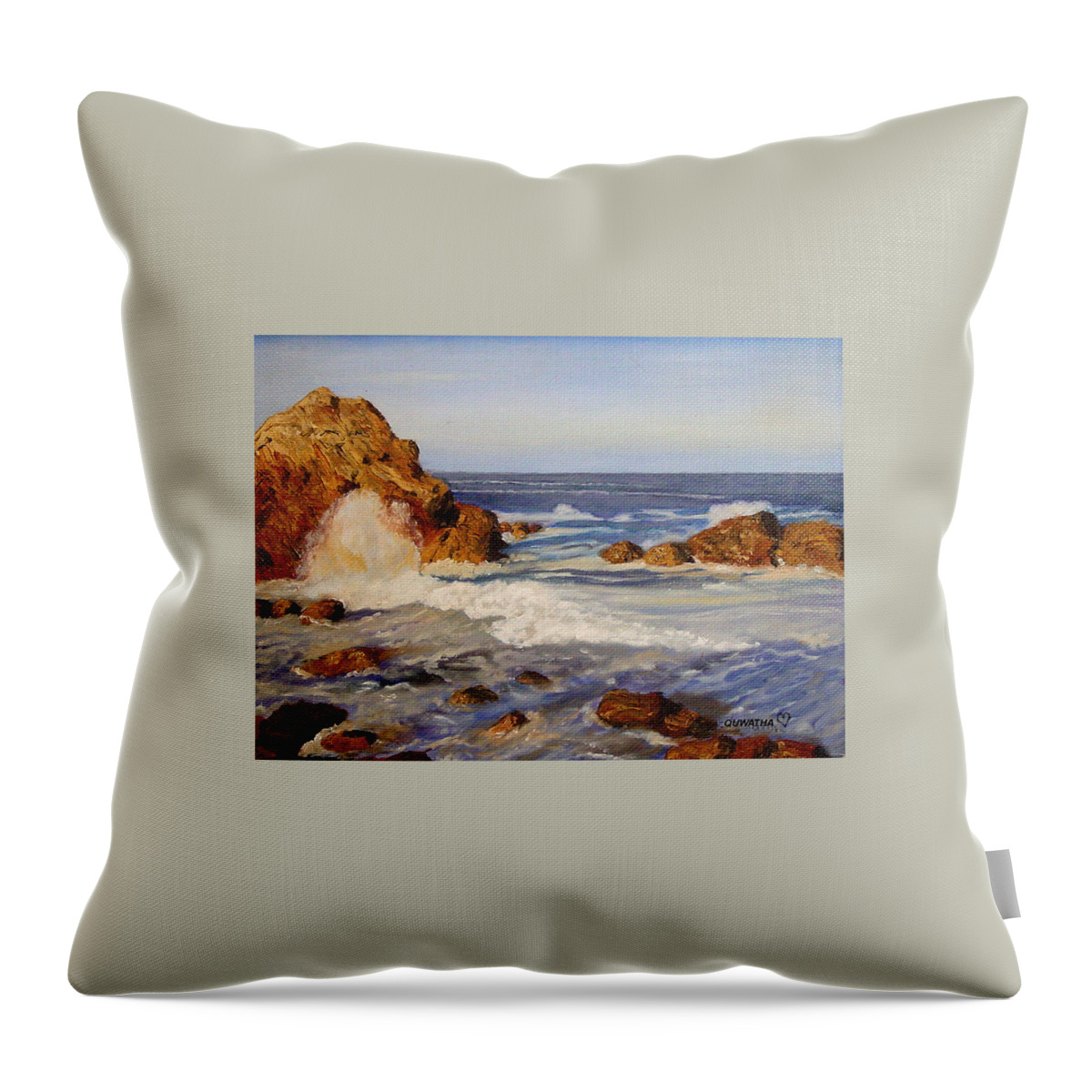 Seascape Throw Pillow featuring the painting Ocean Rock by Quwatha Valentine