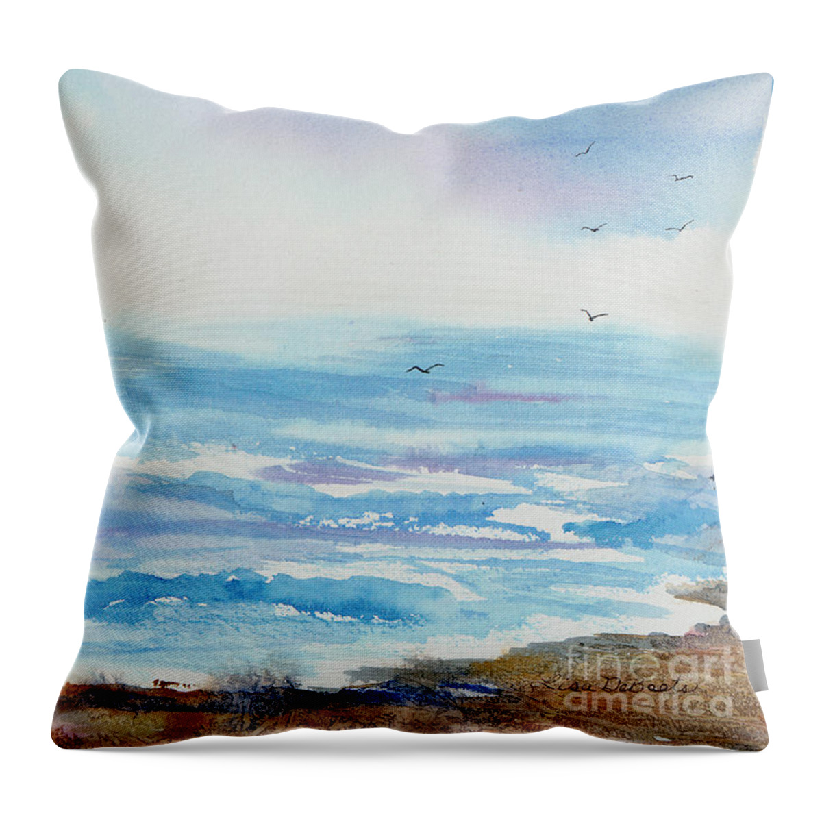 Ocean Shores Throw Pillow featuring the painting Ocean Shores by Lisa Debaets