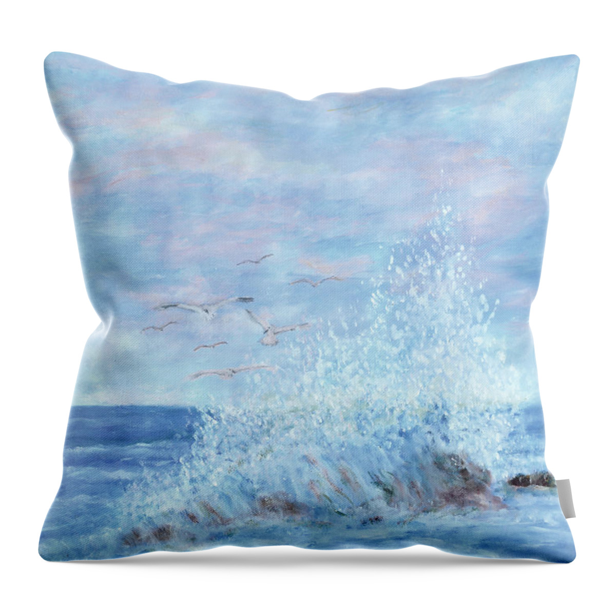 Gulls Throw Pillow featuring the painting Ocean Spray by Ben Kiger