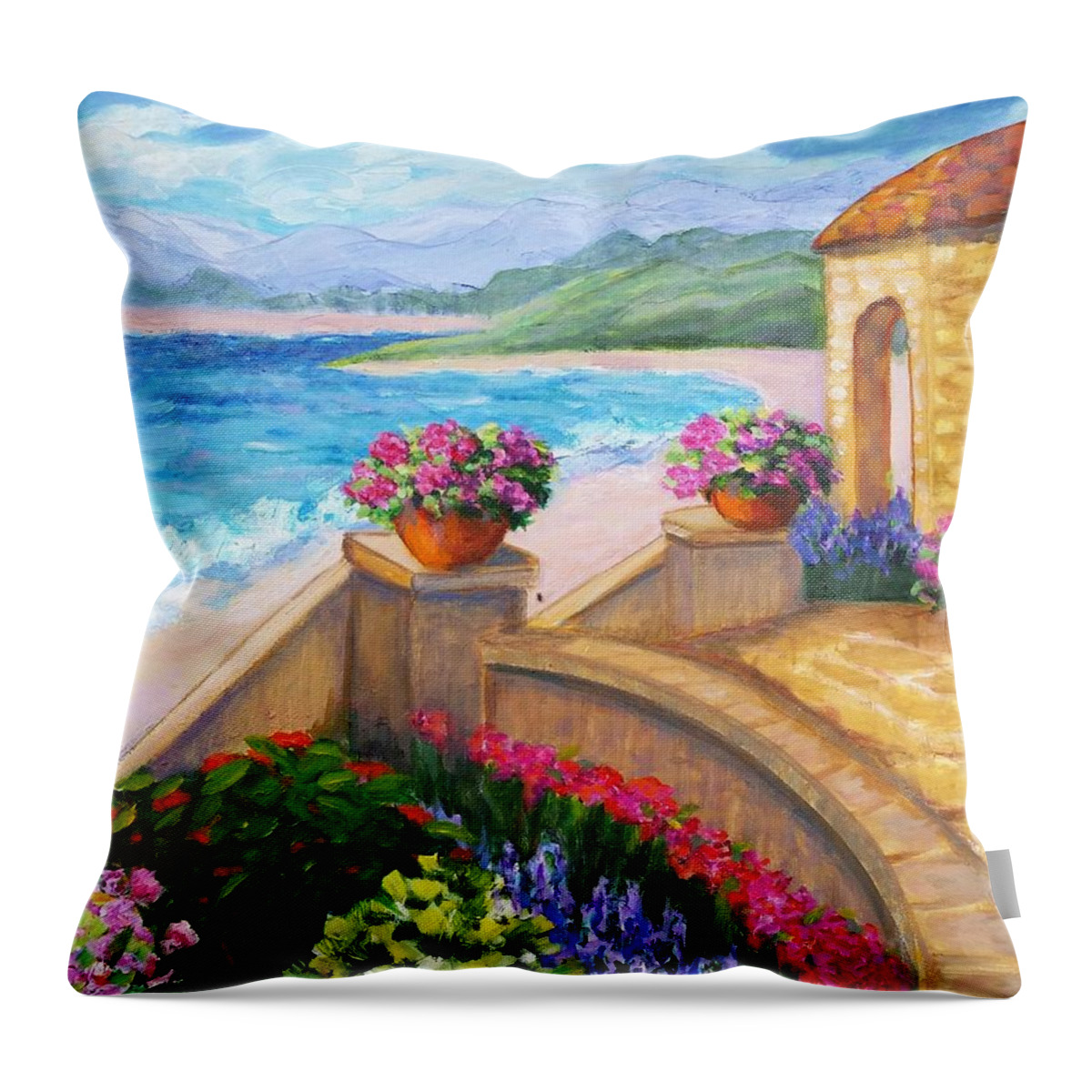 Ocean Throw Pillow featuring the painting Ocean's Edge by Rosie Sherman