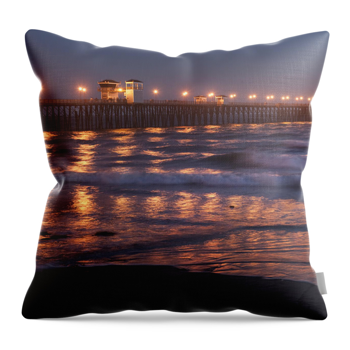 Waterscape Throw Pillow featuring the photograph Oceanside Pier in the Mist by Sandra Bronstein